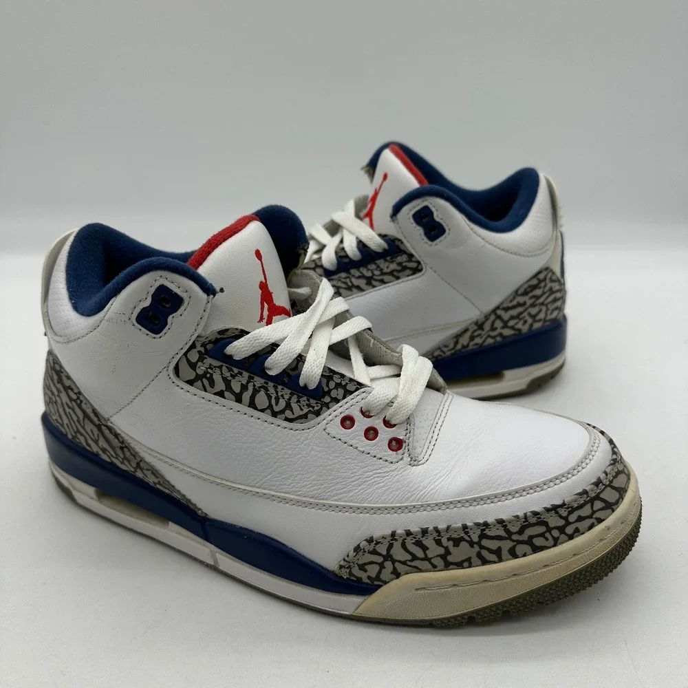 Nike 854262-106 Mens 8.5 Air Jordan 3 White Cement True Blue Retro OG Sneakers